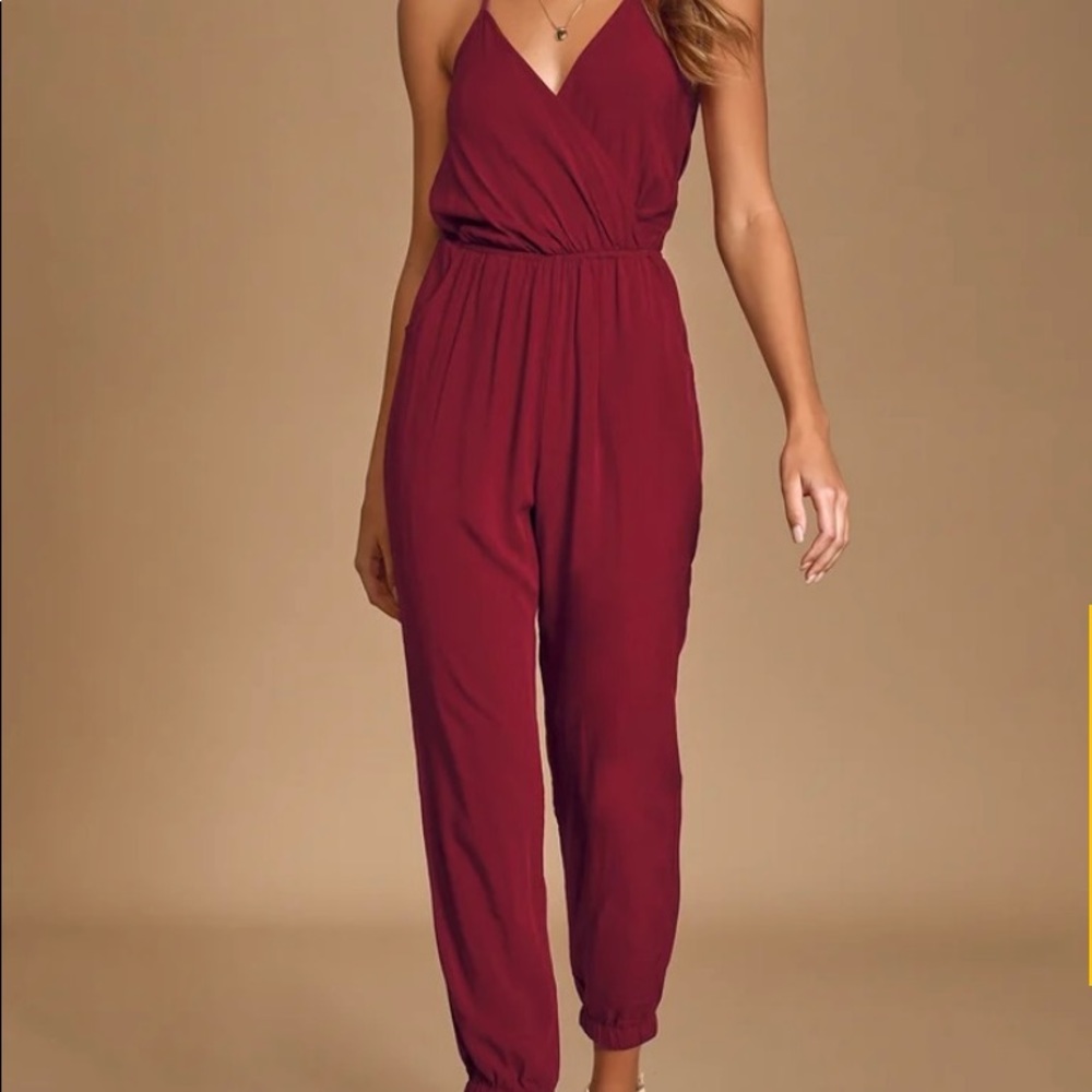 Lulus Learning To Fly Burgundy Halter Jumpsuit